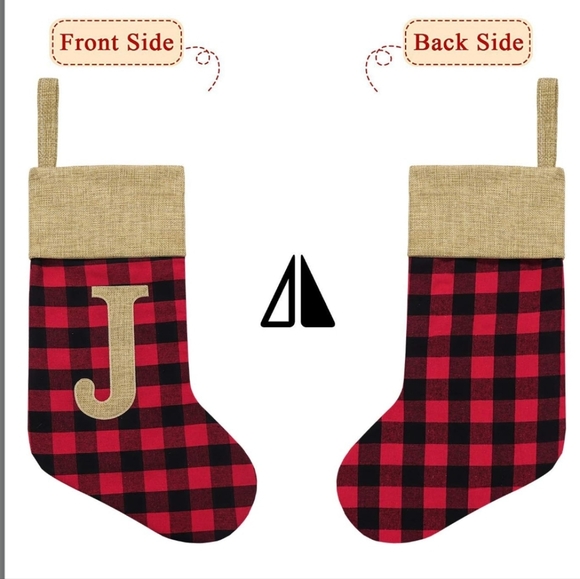 Christmas Stockings, 3 Pcs 19 inches Red and Black Buffalo Check Plaid Faux Burl - Picture 6 of 7